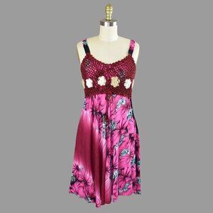 SACRED THREADS ABSTRACT FLORAL CROCHET BODICE BOHO DRESS